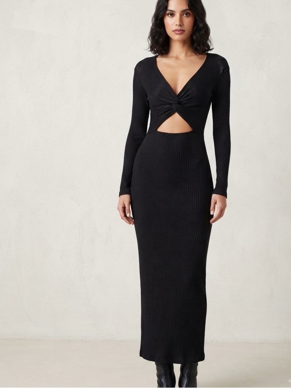 ASOS Black Long-Sleeve Twist Front Cutout Maxi Dress